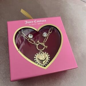 Juicy Couture Gold Heart Charm necklace and stud earrings